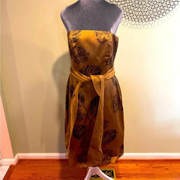 Talbots 100% Silk Gold Strapless Cocktail Dress - Size 10 - Picture 1 of 8